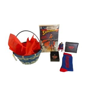 Superman Easter Basket Action Figure Comic Books Wallet Necklace Set Bundle Lot